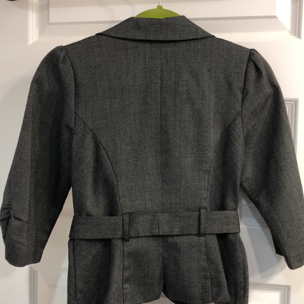 My Michelle - Black-Textured, Belted, Crop Blazer - Picture 2 of 7